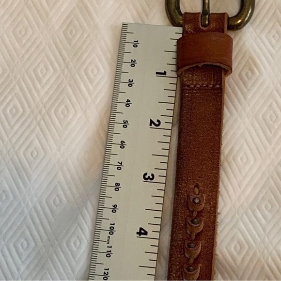 Women’s Genuine Leather Skinny Boho Belt Brass Dot Detail Buckle Small 36” - Picture 8 of 12